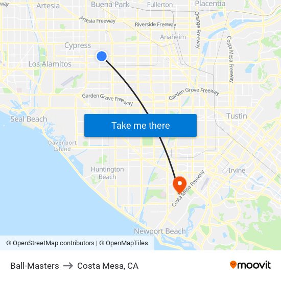 Ball-Masters to Costa Mesa, CA map