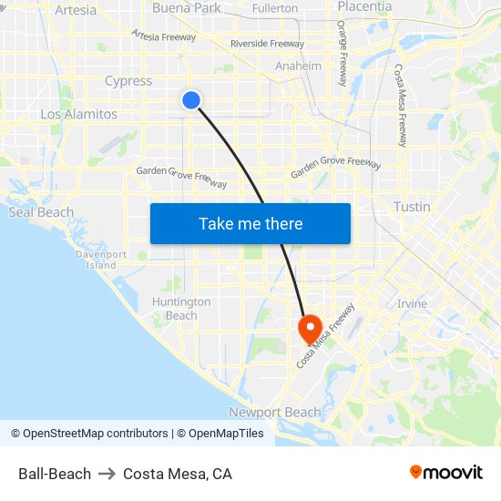 Ball-Beach to Costa Mesa, CA map