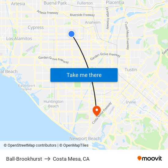 Ball-Brookhurst to Costa Mesa, CA map