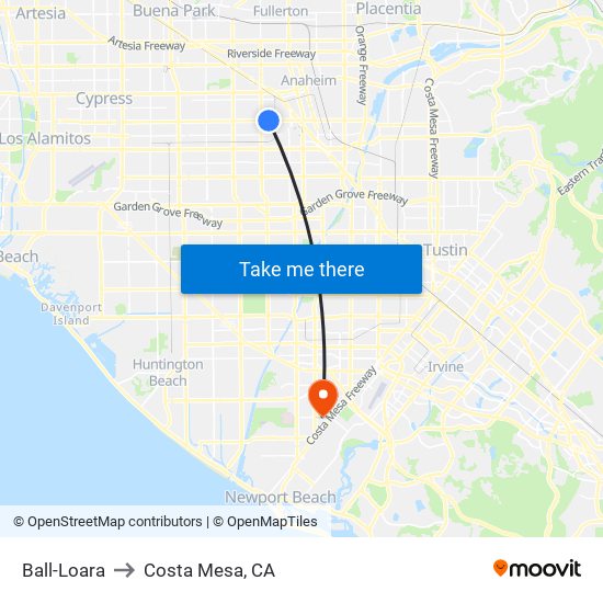 Ball-Loara to Costa Mesa, CA map