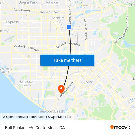 Ball-Sunkist to Costa Mesa, CA map