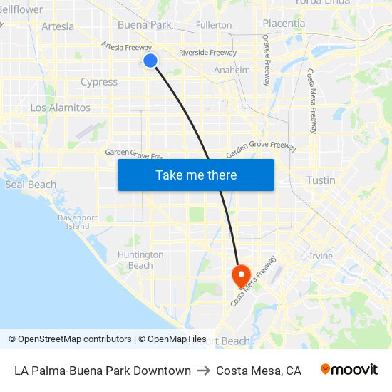 LA Palma-Buena Park Downtown to Costa Mesa, CA map