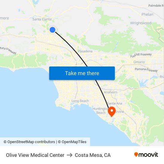 Olive View Medical Center to Costa Mesa, CA map