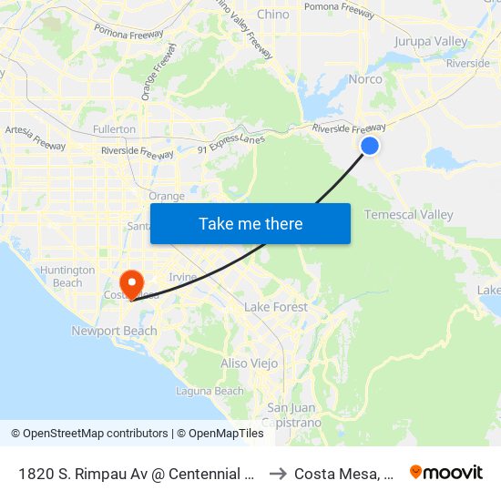 1820 S. Rimpau Av @ Centennial HS to Costa Mesa, CA map