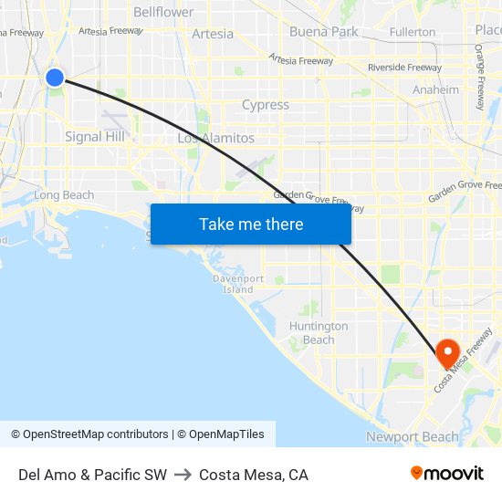 Del Amo & Pacific SW to Costa Mesa, CA map