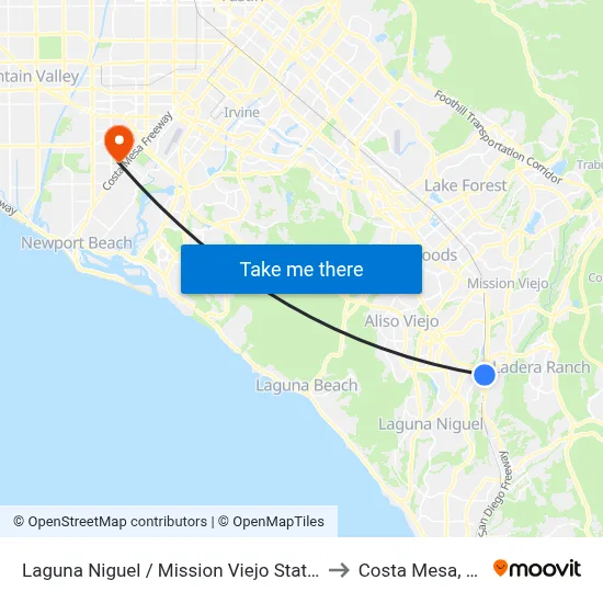 Laguna Niguel / Mission Viejo Station to Costa Mesa, CA map