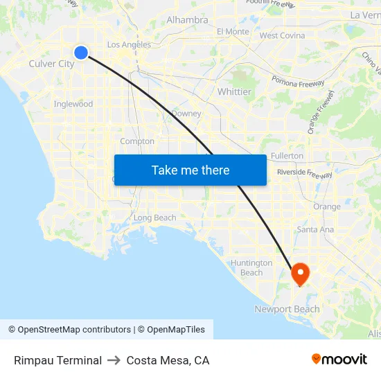 Rimpau Terminal to Costa Mesa, CA map
