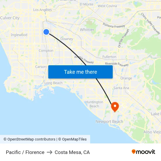 Pacific / Florence to Costa Mesa, CA map