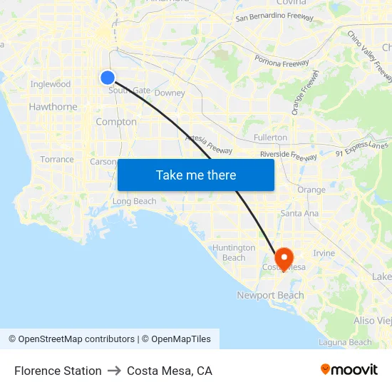 Florence Station to Costa Mesa, CA map