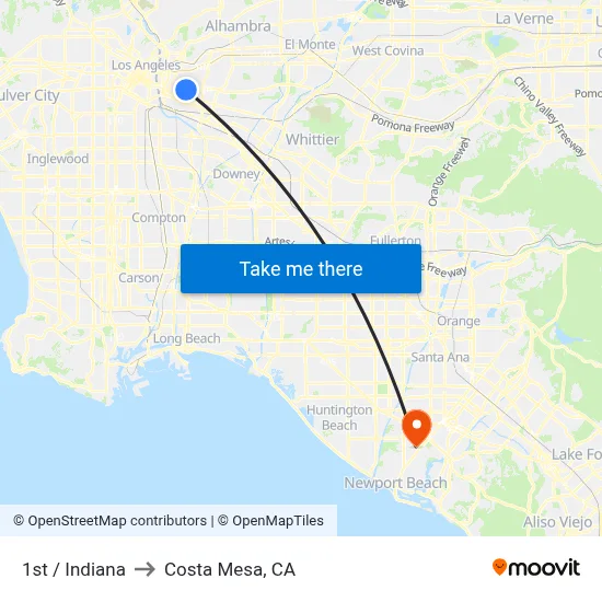 1st / Indiana to Costa Mesa, CA map