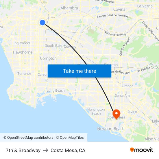 7th & Broadway to Costa Mesa, CA map