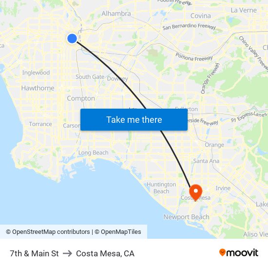 7th & Main St to Costa Mesa, CA map