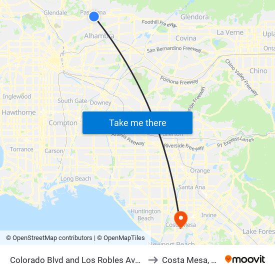 Colorado Blvd and Los Robles Ave E to Costa Mesa, CA map