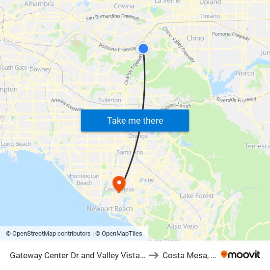 Gateway Center Dr and Valley Vista Dr E to Costa Mesa, CA map