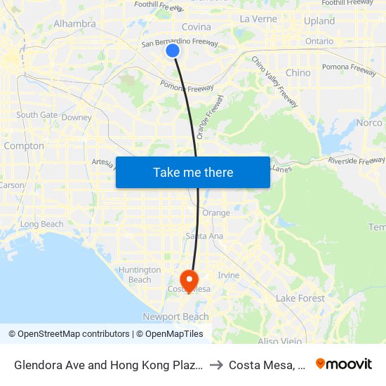 Glendora Ave and Hong Kong Plaza S to Costa Mesa, CA map
