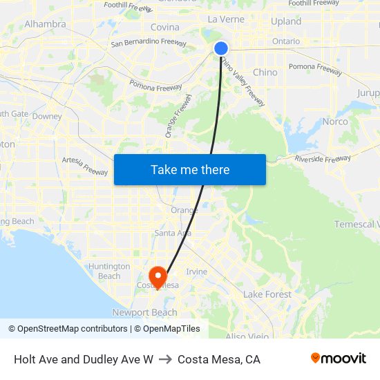 Holt Ave and Dudley Ave W to Costa Mesa, CA map