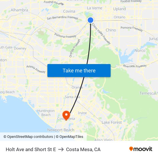 Holt Ave and Short St E to Costa Mesa, CA map