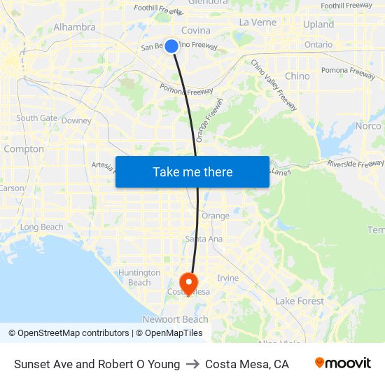 Sunset Ave and  Robert O Young to Costa Mesa, CA map