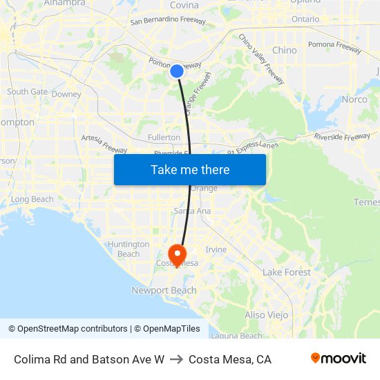 Colima Rd and Batson Ave W to Costa Mesa, CA map