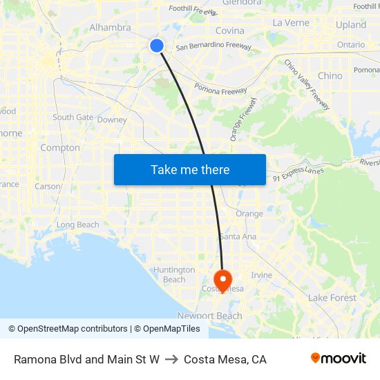Ramona Blvd and Main St W to Costa Mesa, CA map