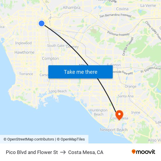 Pico Blvd and Flower St to Costa Mesa, CA map