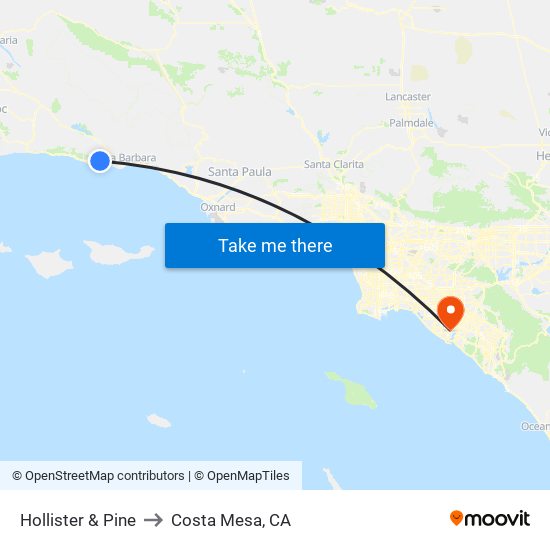 Hollister & Pine to Costa Mesa, CA map