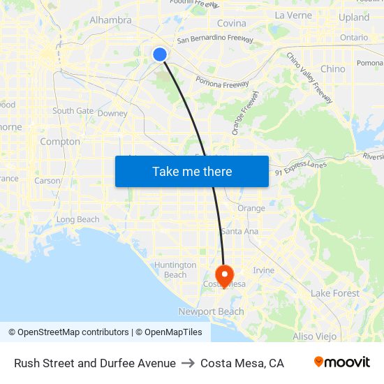 Rush Street and Durfee Avenue to Costa Mesa, CA map