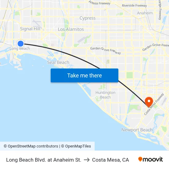 Long Beach Blvd. at Anaheim St. to Costa Mesa, CA map