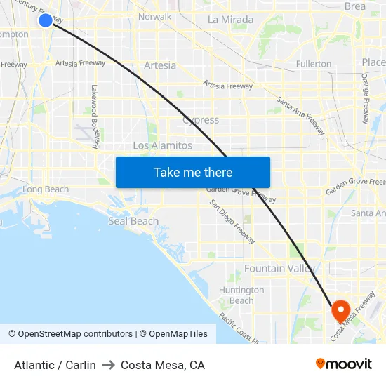 Atlantic / Carlin to Costa Mesa, CA map