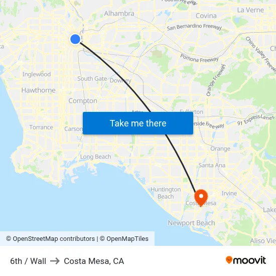 6th / Wall to Costa Mesa, CA map