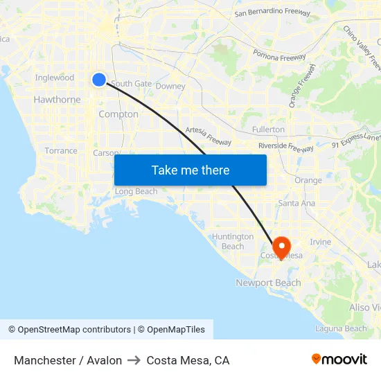 Manchester / Avalon to Costa Mesa, CA map