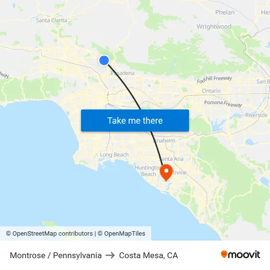 Montrose / Pennsylvania to Costa Mesa, CA map