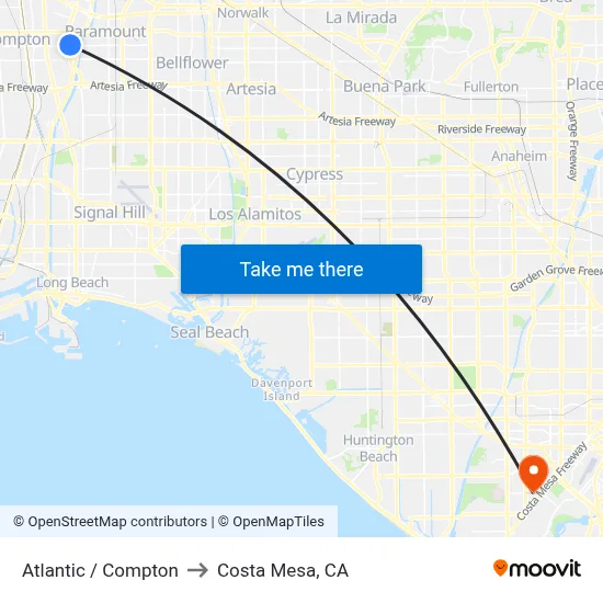 Atlantic / Compton to Costa Mesa, CA map