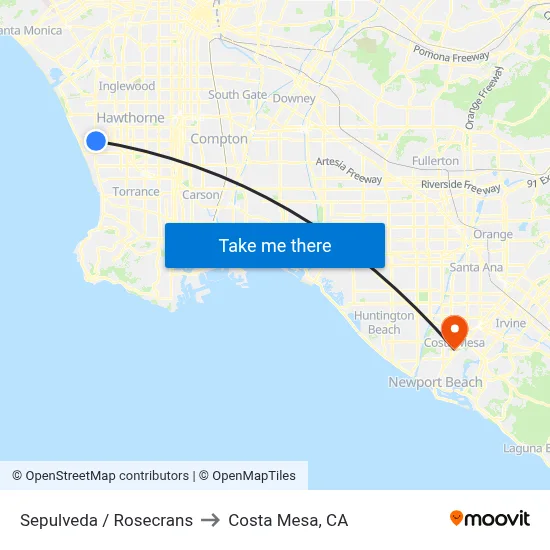 Sepulveda / Rosecrans to Costa Mesa, CA map
