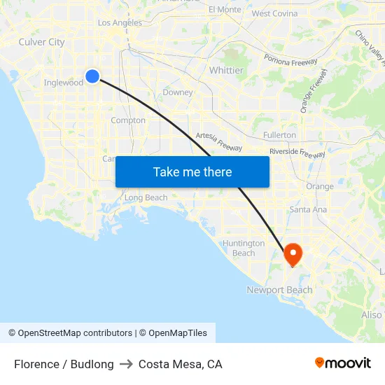 Florence / Budlong to Costa Mesa, CA map