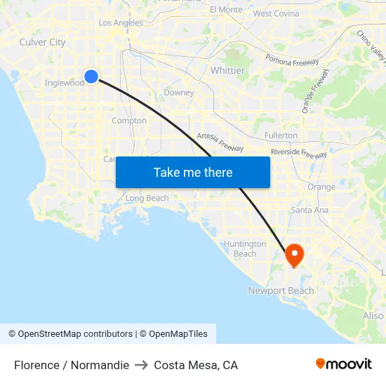 Florence / Normandie to Costa Mesa, CA map