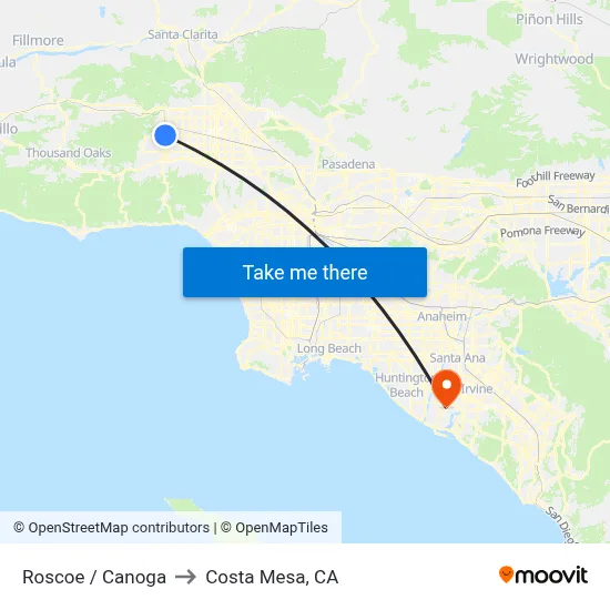 Roscoe / Canoga to Costa Mesa, CA map