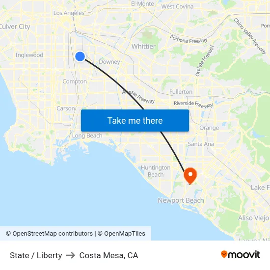 State / Liberty to Costa Mesa, CA map