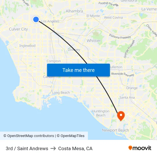 3rd / Saint Andrews to Costa Mesa, CA map