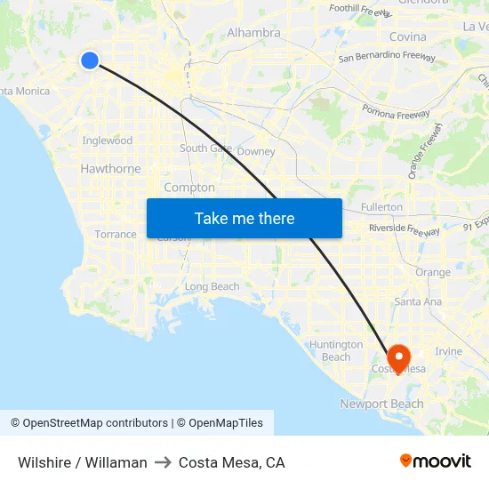 Wilshire / Willaman to Costa Mesa, CA map