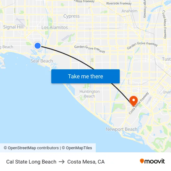 Cal State Long Beach to Costa Mesa, CA map