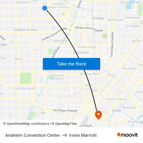 Anaheim Convention Center to Irvine Marriott map
