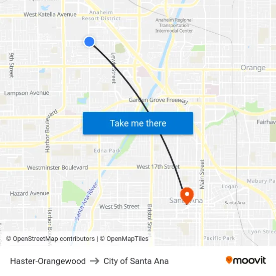 Haster-Orangewood to City of Santa Ana map