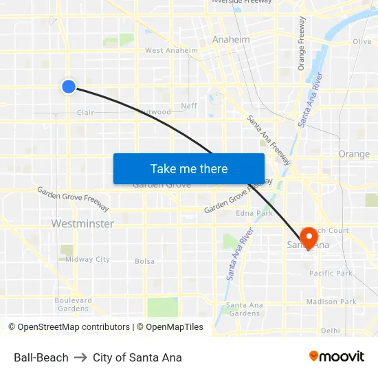 Ball-Beach to City of Santa Ana map