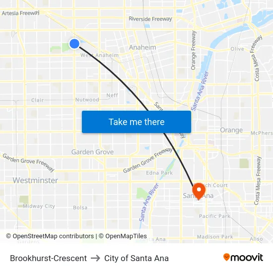 Brookhurst-Crescent to City of Santa Ana map
