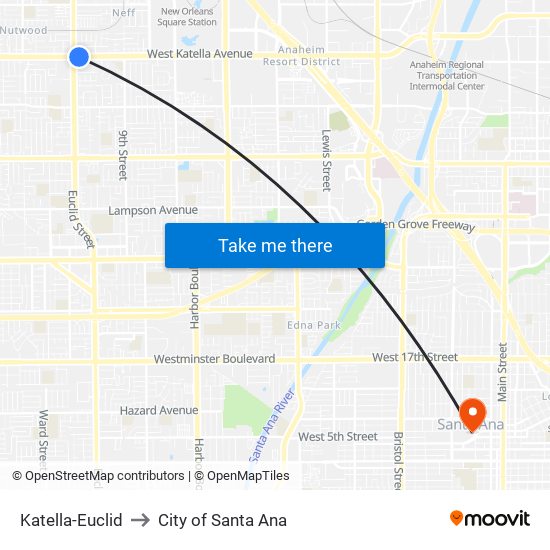 Katella-Euclid to City of Santa Ana map