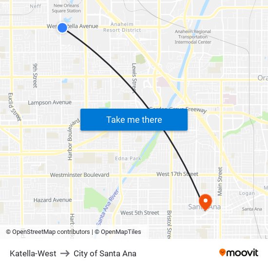 Katella-West to City of Santa Ana map