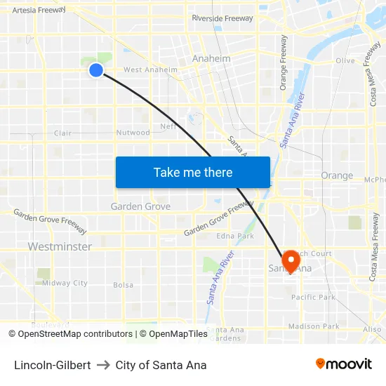 Lincoln-Gilbert to City of Santa Ana map