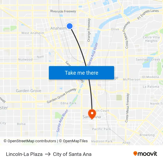 Lincoln-La Plaza to City of Santa Ana map