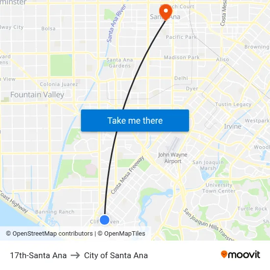 17th-Santa Ana to City of Santa Ana map